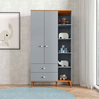 Guarda-Roupa Infantil Bartira Ternura com 5 Nichos, 2 Portas, 2 Gavetas e 106,8 cm de Largura Azul Wood