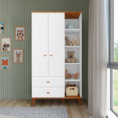 Guarda-Roupa Infantil Bartira Ternura com 5 Nichos, 2 Portas, 2 Gavetas e 106,8 cm de Largura Branco Wood