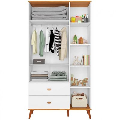 Guarda-Roupa Infantil Bartira Ternura com 5 Nichos, 2 Portas, 2 Gavetas e 106,8 cm de Largura Branco Wood