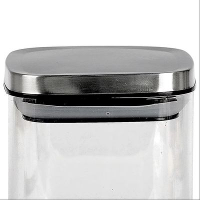 Porta Mantimentos Quadrado Dynasty em Vidro Borossilicato com Tampa de Metal 800 ml Transparente e Prata