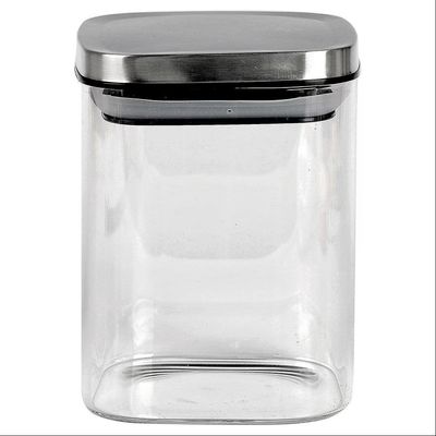 Porta Mantimentos Quadrado Dynasty em Vidro Borossilicato com Tampa de Metal 800 ml Transparente e Prata