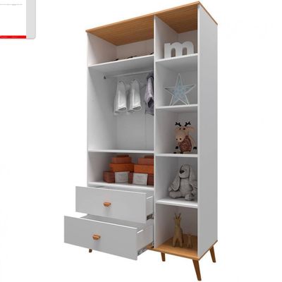 Guarda-Roupa Infantil Bartira Ternura com 5 Nichos, 2 Portas, 2 Gavetas e 106,8 cm de Largura Branco Wood