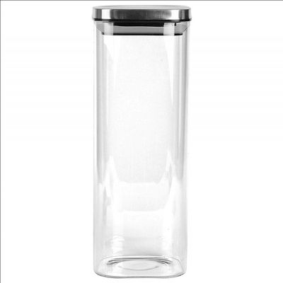 Porta Mantimentos Quadrado Dynasty em Vidro Borossilicato com Tampa de Metal 1,9L Transparente e Prata