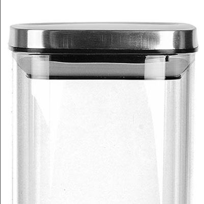 Porta Mantimentos Quadrado Dynasty em Vidro Borossilicato com Tampa de Metal 1,9L Transparente e Prata