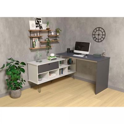 Escrivaninha Artany Dubai com 1 Porta Basculante e 5 Nichos Branco e Grafito