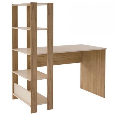 Escrivaninha Artely Match com 3 Prateleiras Espaço para Impressora e Nicho 120cm de Largura Off White/Carvalho Fosco