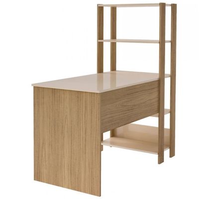 Escrivaninha Artely Match com 3 Prateleiras Espaço para Impressora e Nicho 120cm de Largura Off White/Carvalho Fosco