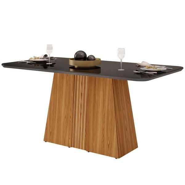 Mesa de Jantar Raquel com Tampo de Vidro 80,6 x 170 x 90cm DJ Móveis Ginger com Preto