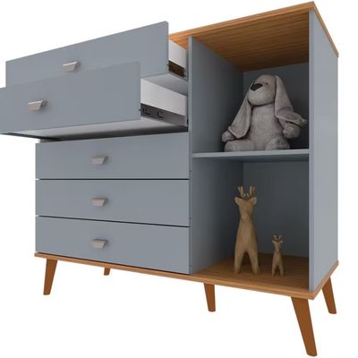 Cômoda Infantil Bartira Ternura com 5 Gavetas e 1 Porta com 106,8 cm de Largura Azul Wood