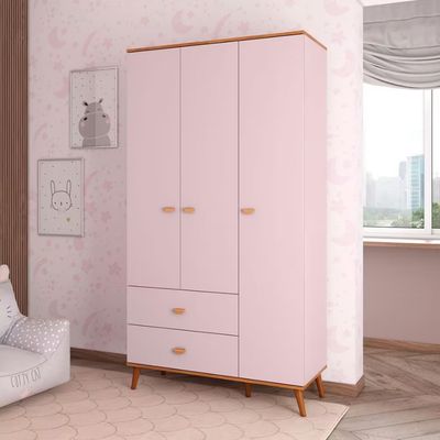 Guarda Roupa Infantil Bartira Ternura com 3 Portas 2 Gavetas e 5 Nichos Rosa Wood