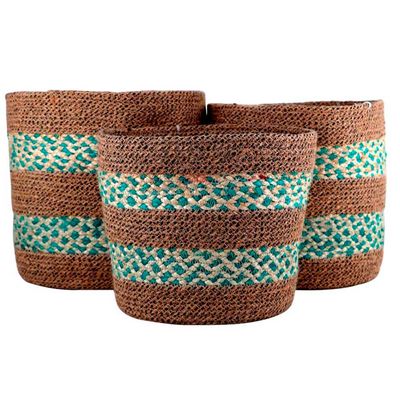 Conjunto de Cestas em Fibra Natural L`Hermitage Redondas 3 Peças Azul/Natural