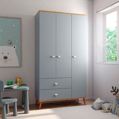 Guarda Roupa Infantil Bartira Ternura com 3 Portas 2 Gavetas e 5 Nichos Azul Wood