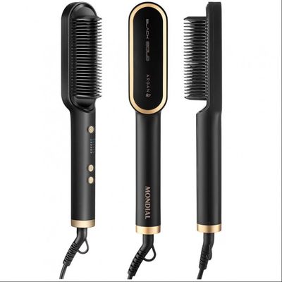 Escova Alisadora Black Gold Argan EA06 Cabo Giratório 230C Mondial Dourado com Preto / Bivolt