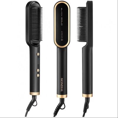 Escova Alisadora Black Gold Argan EA06 Cabo Giratório 230C Mondial Dourado com Preto / Bivolt