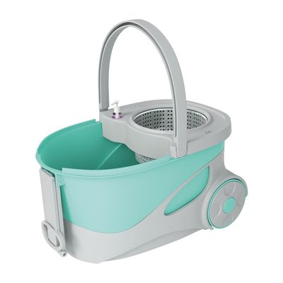 Mop Giratório FlashLimp Ciclone com Balde 20L, Rodas, Cabo Telescópico e 2 Refis Verde com Cinza