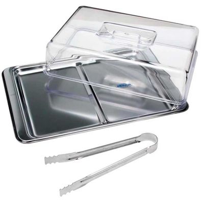 Conjunto Matinal Brinox com Porta Bolos - 3 Peças Inox com transparente