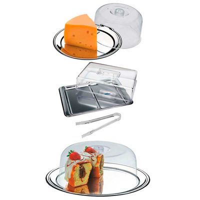 Conjunto Matinal Brinox com Porta Bolos - 3 Peças Inox com transparente