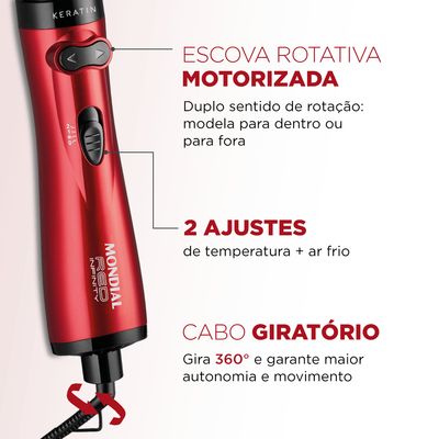 Escova Rotativa Infinity Keratin Mondial Vermelho 1000W ER-11-KR 220