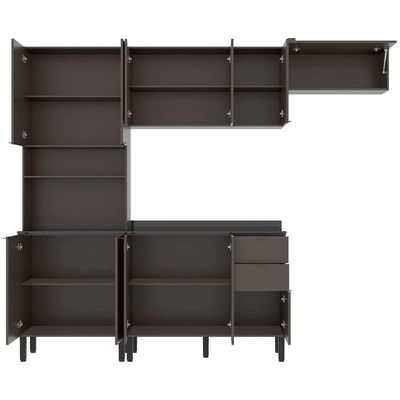 Cozinha Completa Bartira Joy com 11 Portas 2 Gavetas 5 Prateleiras e Nicho para Micro-ondas 244,5cm Grafite