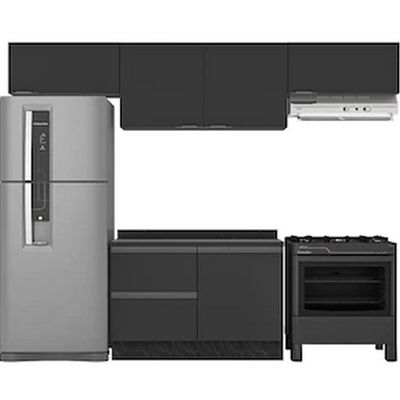 Cozinha Completa Linea com 5 Portas 3 Gavetas e 2 Prateleiras Bartira Grafite