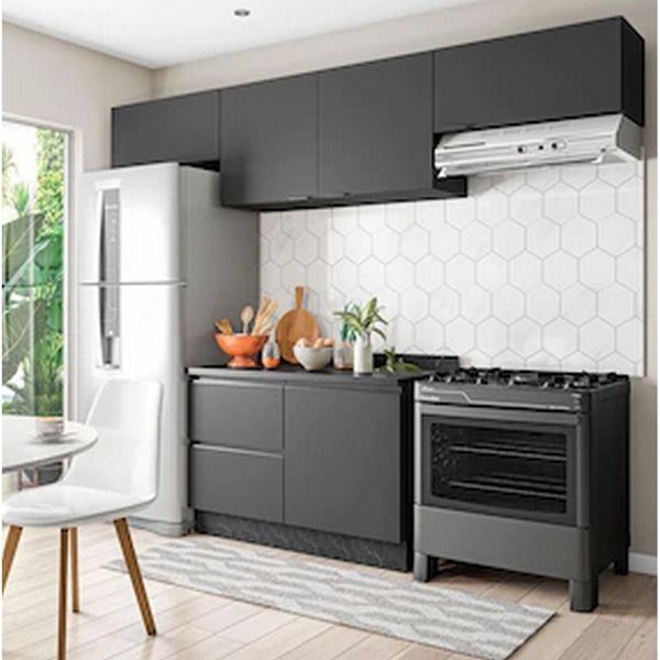 Cozinha Completa Linea com 5 Portas 3 Gavetas e 2 Prateleiras Bartira Grafite