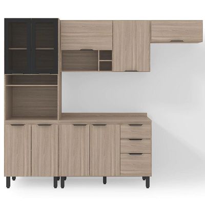 Cozinha Completa Firenze com 9 Portas 2 Gavetas e 7 Prateleiras 259,5 cm de largura Demóbile Avena com Grafito