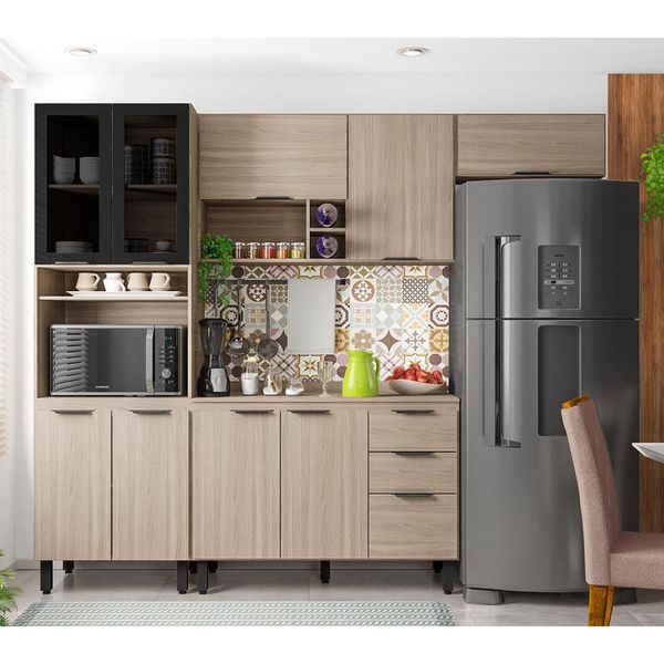 Cozinha Completa Firenze com 9 Portas 2 Gavetas e 7 Prateleiras 259,5 cm de largura Demóbile Avena com Grafito