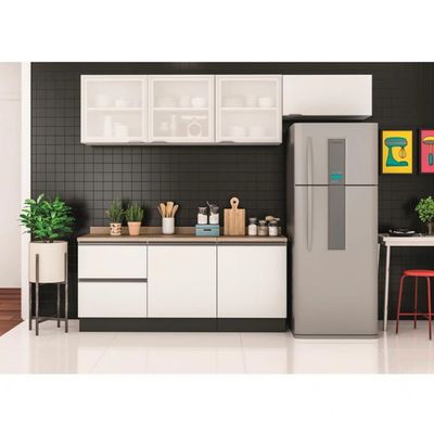 Cozinha Completa Bartira Linea 6 Portas, 3 Gavetas e Portas de Vidro Branco