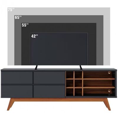 Rack Colibri Noronha 180cm para TV de Até 70 Polegadas Preto Fosco com Noce Milano