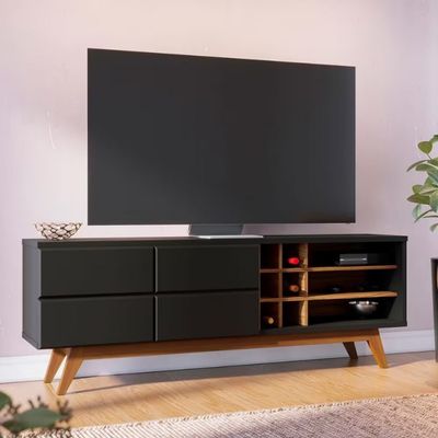 Rack Colibri Noronha 180cm para TV de Até 70 Polegadas Preto Fosco com Noce Milano