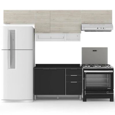 Cozinha Completa Bartira Rubi com 6 Portas, 3 Gavetas e 3 Prateleiras Branco com Freixo