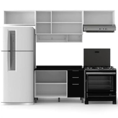 Cozinha Completa Bartira Rubi com 6 Portas, 3 Gavetas e 3 Prateleiras Branco com Freixo