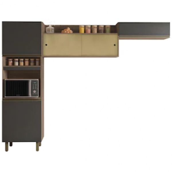 Cozinha Completa Safira Plus com 6 Portas e 3 Prateleiras Bartira Cumaru com Grafite Cozinha Completa Safira Plus com 6 Portas e 3 Prateleiras Bartira Cumaru com Grafite
