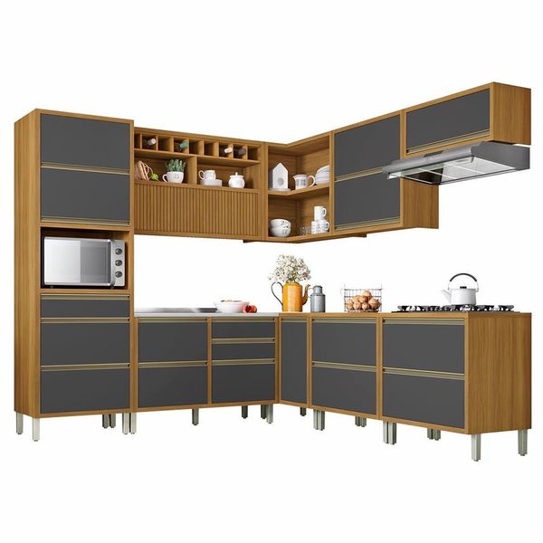 Cozinha Completa em MDF Baronesa com 10 Portas 9 Gavetas e 19 Prateleiras 536cm de largura Nesher n/a