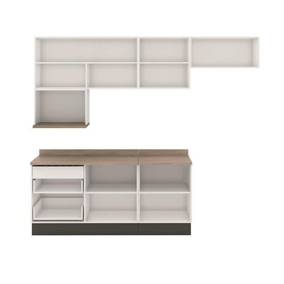 Cozinha Completa Bartira Linea 6 Portas, 3 Gavetas, Portas de Vidro e Nicho Branco