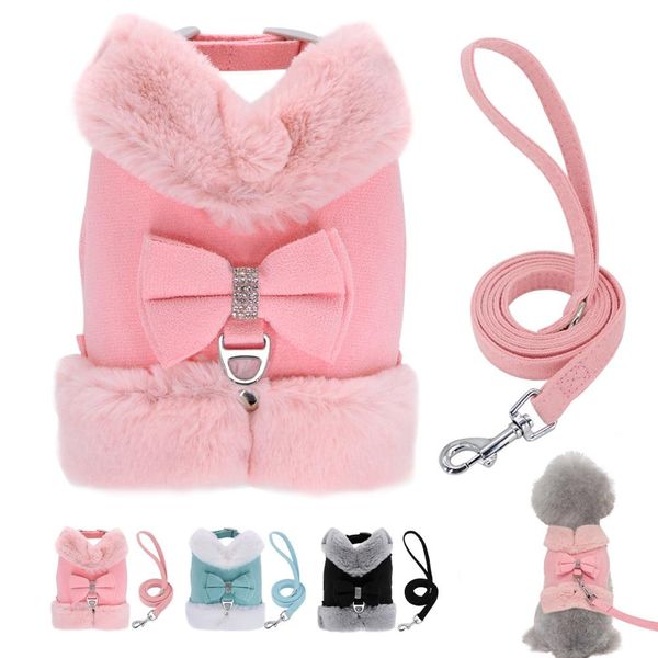 Conjunto de Peitoral e Guia para Cães e Gatos Chihuahua e Yorkie XS / rosa