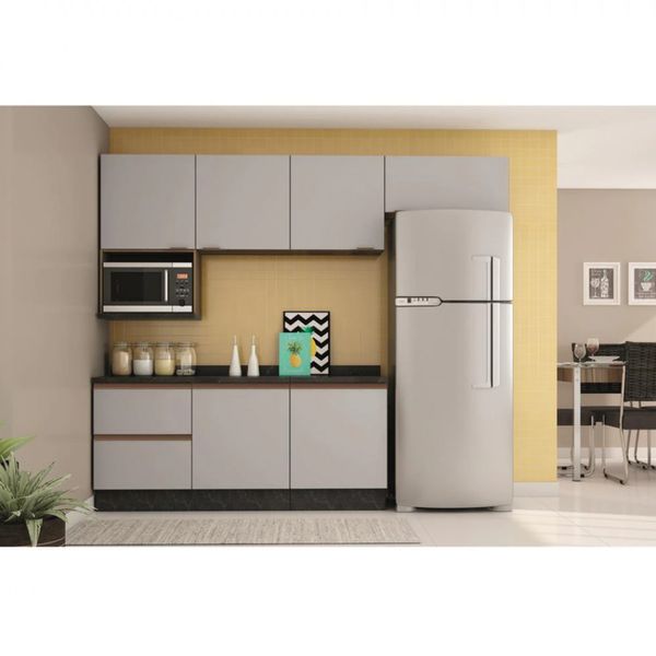 Cozinha Completa Bartira Linea 6 Portas, 3 Gavetas e Nicho Nogueira Platinum