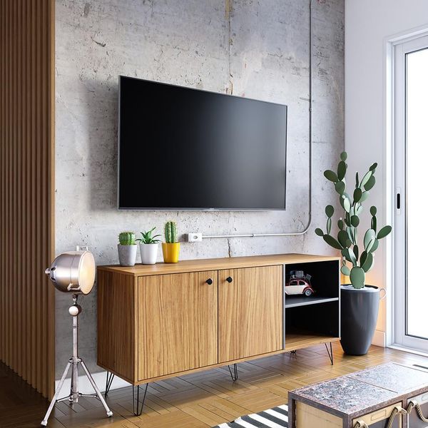 Rack Colibri Içá para TV de até 50 Polegadas Noce Milano e Preto Fosco Rack Colibri Içá para TV de até 50 Polegadas Noce Milano e Preto Fosco