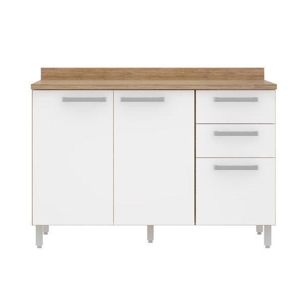Balcão Triplo Topázio com 2 Portas e 3 Gavetas Bartira Damasco com Branco Balcão Triplo Topázio com 2 Portas e 3 Gavetas Bartira Damasco com Branco