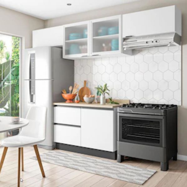 Cozinha Completa Bartira Linea com 5 Portas, 3 Gavetas e 2 Prateleiras Nogueira com Platinum Cozinha Completa Bartira Linea com 5 Portas, 3 Gavetas e 2 Prateleiras Nogueira com Platinum