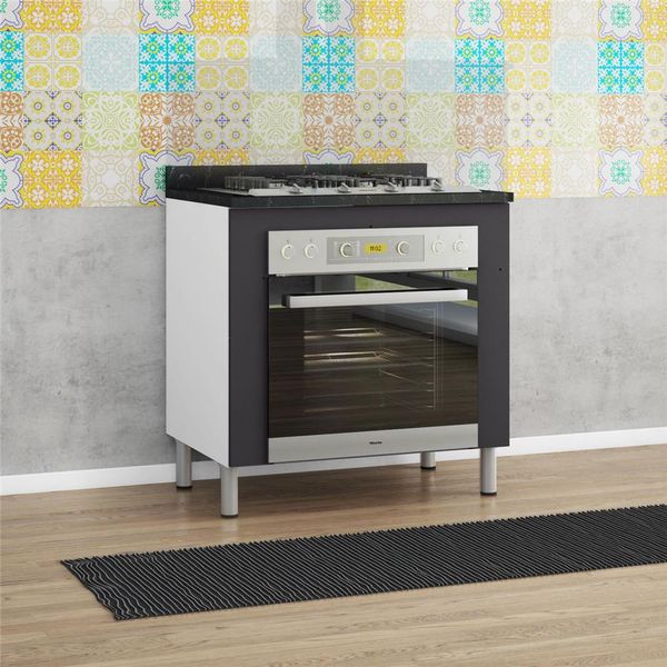 Balcão para Forno e Cooktop Rubi com 4 Bocas Bartira Branco com Grafite