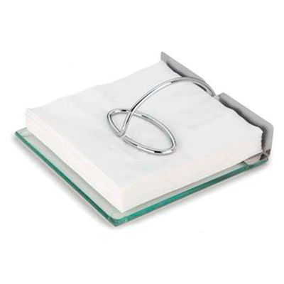 Porta-guardanapo Forma Slim em Aço e Vidro - 18 cm Transparente