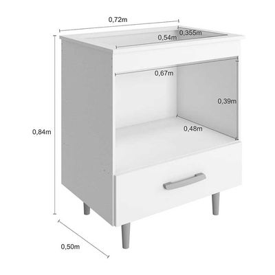 Balcão para Cooktop 4 Bocas Poliman Alecrim com Nicho para Micro-ondas e 1 Gaveta Branco