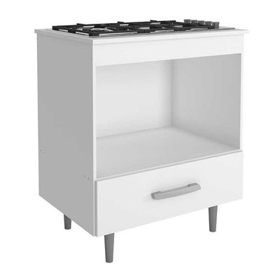 Balcão para Cooktop 4 Bocas Poliman Alecrim com Nicho para Micro-ondas e 1 Gaveta Branco