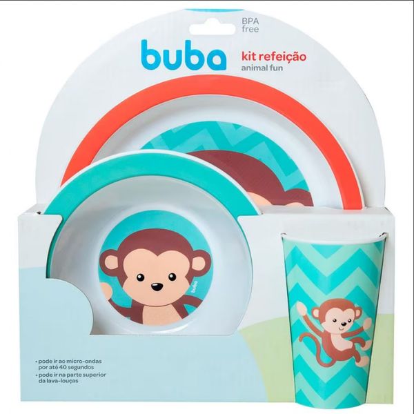 Kit Refeição Infantil Buba 10735 Animal Fun Macaco 3 Peças Colorido