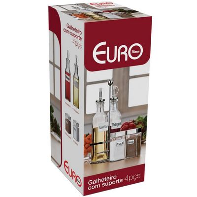 Galheteiro Euro Home Label com Suporte 4 Peças Inox