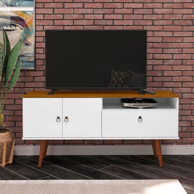 Rack Patrimar Brito Para TV Até 46 Polegadas Branco com Cedro