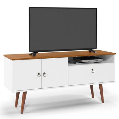 Rack Patrimar Brito Para TV Até 46 Polegadas Branco com Cedro