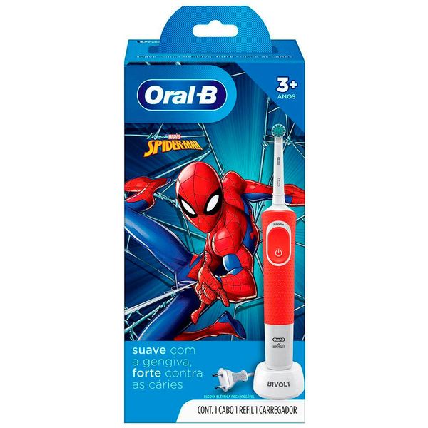 Escova Dental Elétrica Oral-B Infantil Spider-Man Recarregável 1 Unidade Vermelho com Branco