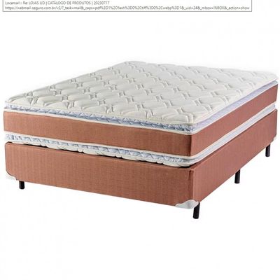 Cama Box de Casal Luckspuma Sevilla Plus com Molas Ensacadas e Pillow Top Duplo 66x138x188cm Rústico Marrom/Branco